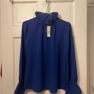 J. Crew Ruffled High-Neck Long-Sleeve Blouse - Blue
